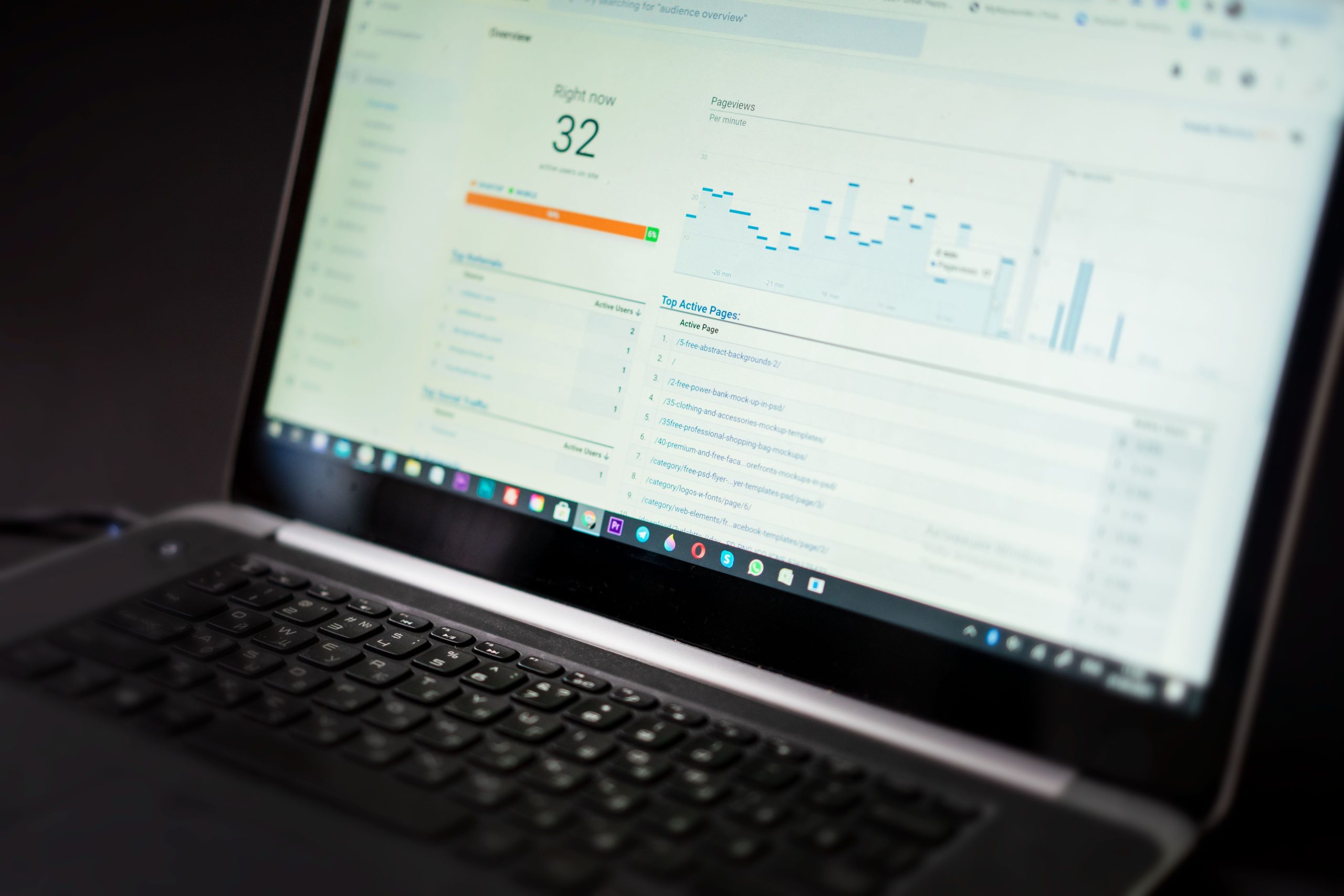 Laptop avec tableau de bord analytics et donnees en temps reel
