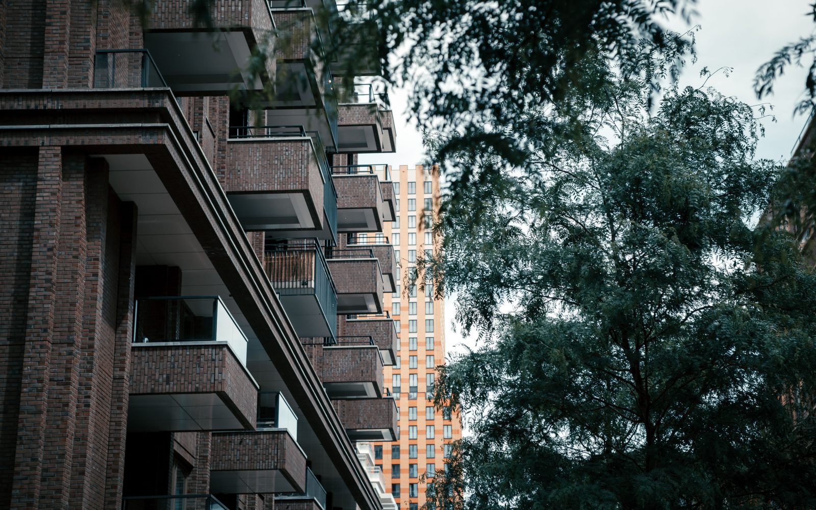 Immeubles résidentiels en briques avec verdure luxuriante