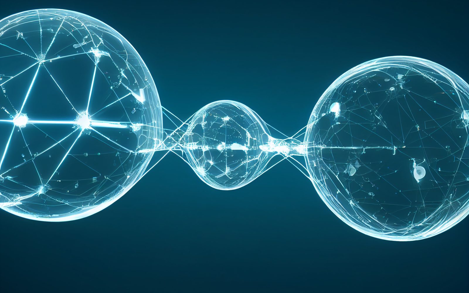 Sphères numériques connectées par des lignes lumineuses